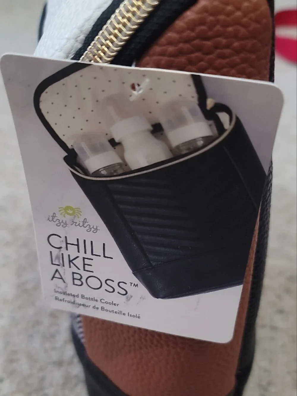 Itzy Ritzy Chill Like a Boss White, Brown & Black Herringbone Bottle Bag